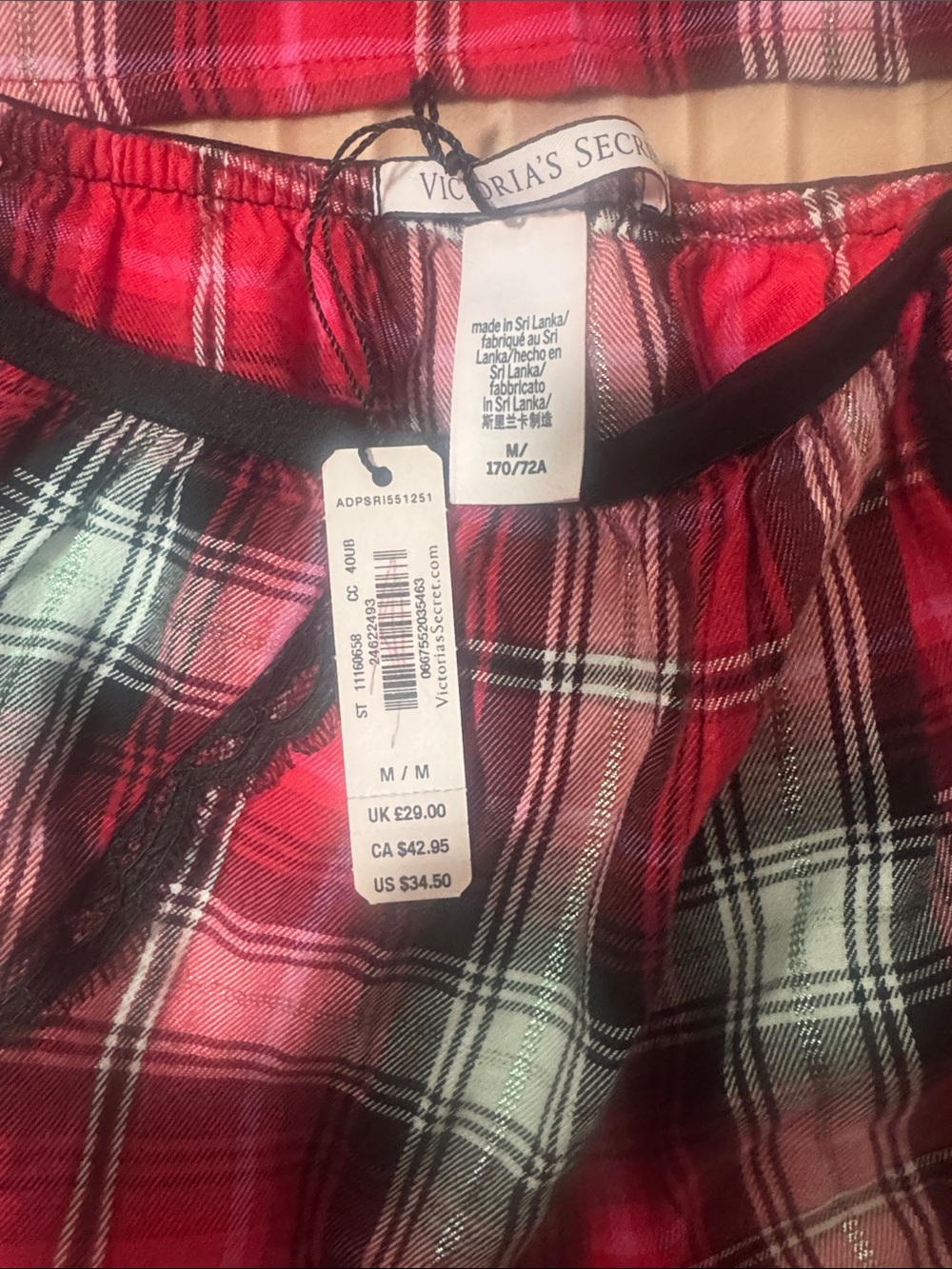 Victoria Secret LOVE Red Plaid Lace Trim Cami (S) & Short (M) Sleep Set - Picture 3 of 6